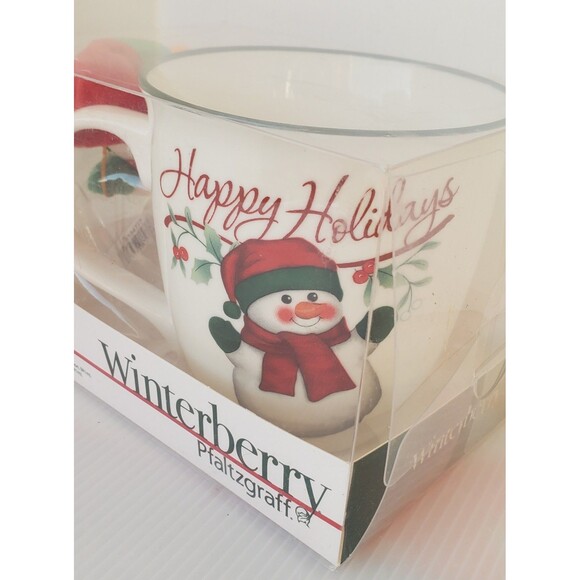 Pfaltzgraff Winterberry Happy Holidays Snowman Mug Cup And Plush Set In Box 20oz - Picture 2 of 8